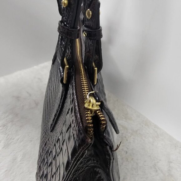 Brahmin Chocolate Croc Embossed Shoulder Bag Classic - Picture 8 of 16